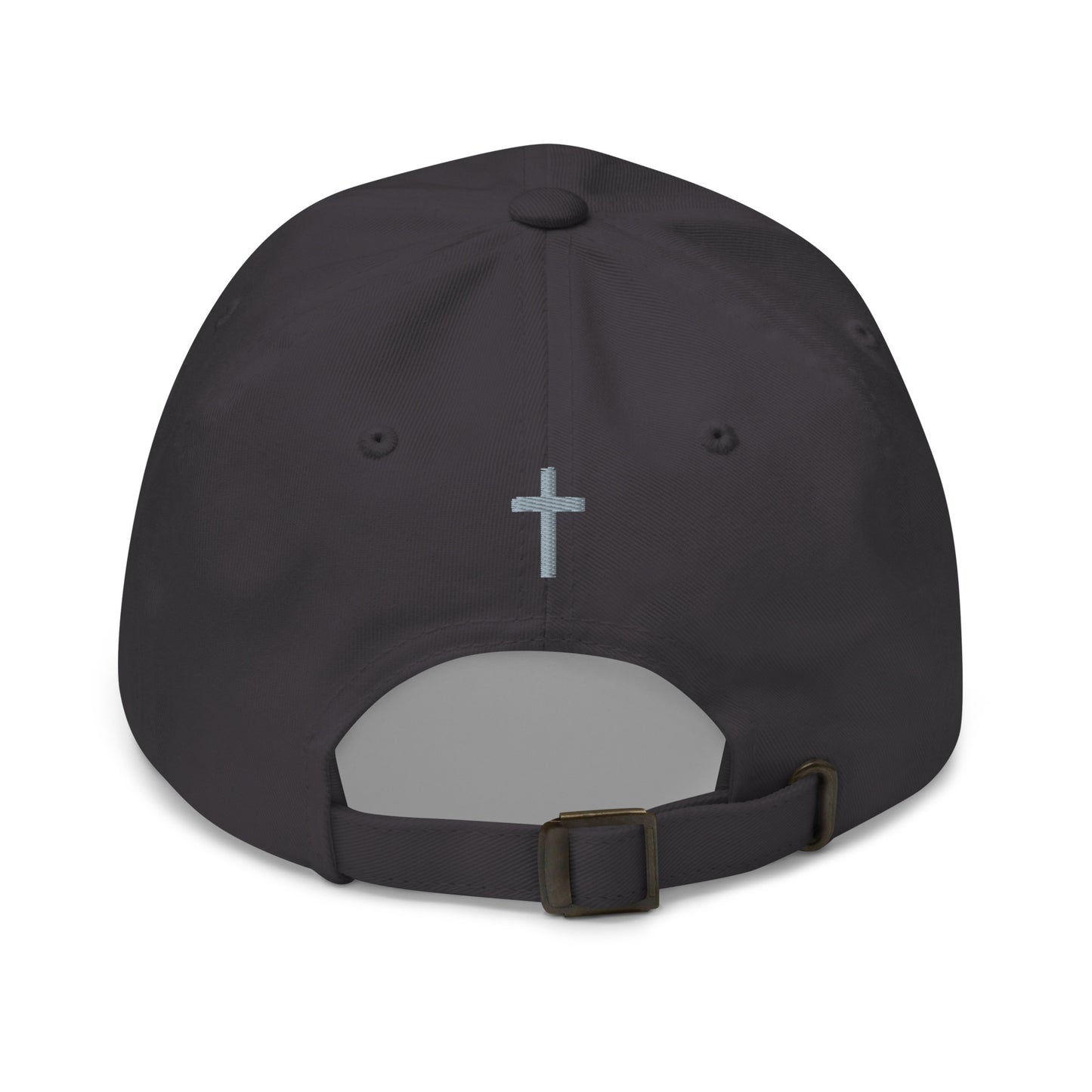 Cornerstone Wear dark grey dad hat with embroidered logo, back view.