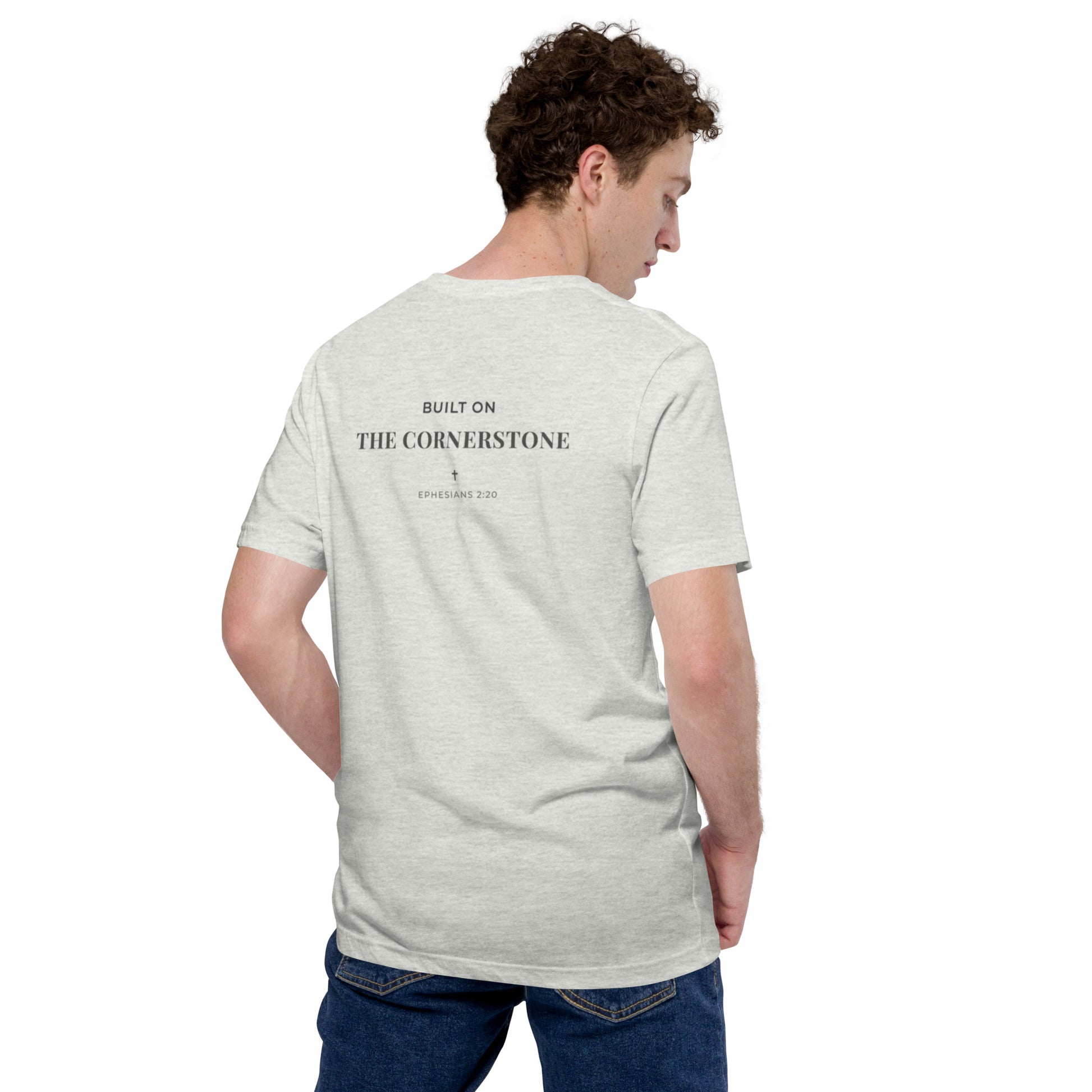 Cornerstone Wear unisex grey t‑shirt mockup.